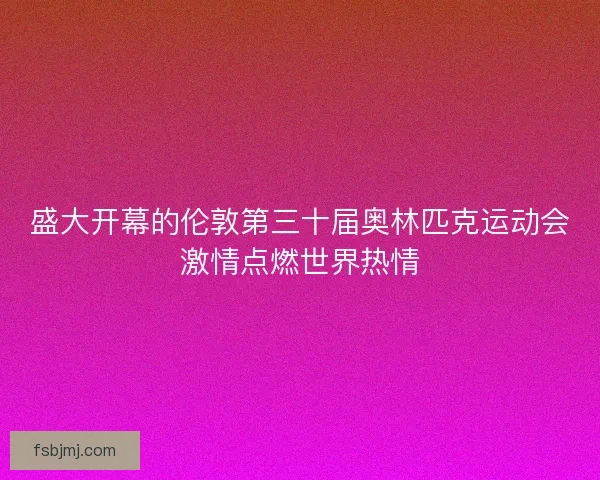 盛大开幕的伦敦第三十届奥林匹克运动会激情点燃世界热情